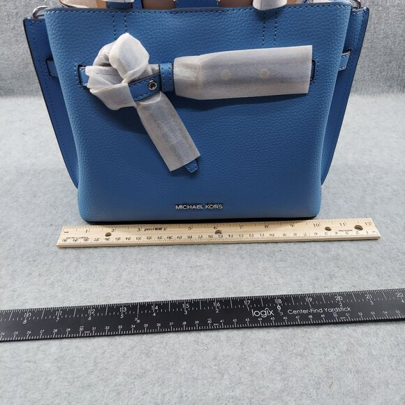MICHAEL KORS Emilia Small Leather Satchel Crossbody NWT South Pacific Blue Bow A - Picture 7 of 13